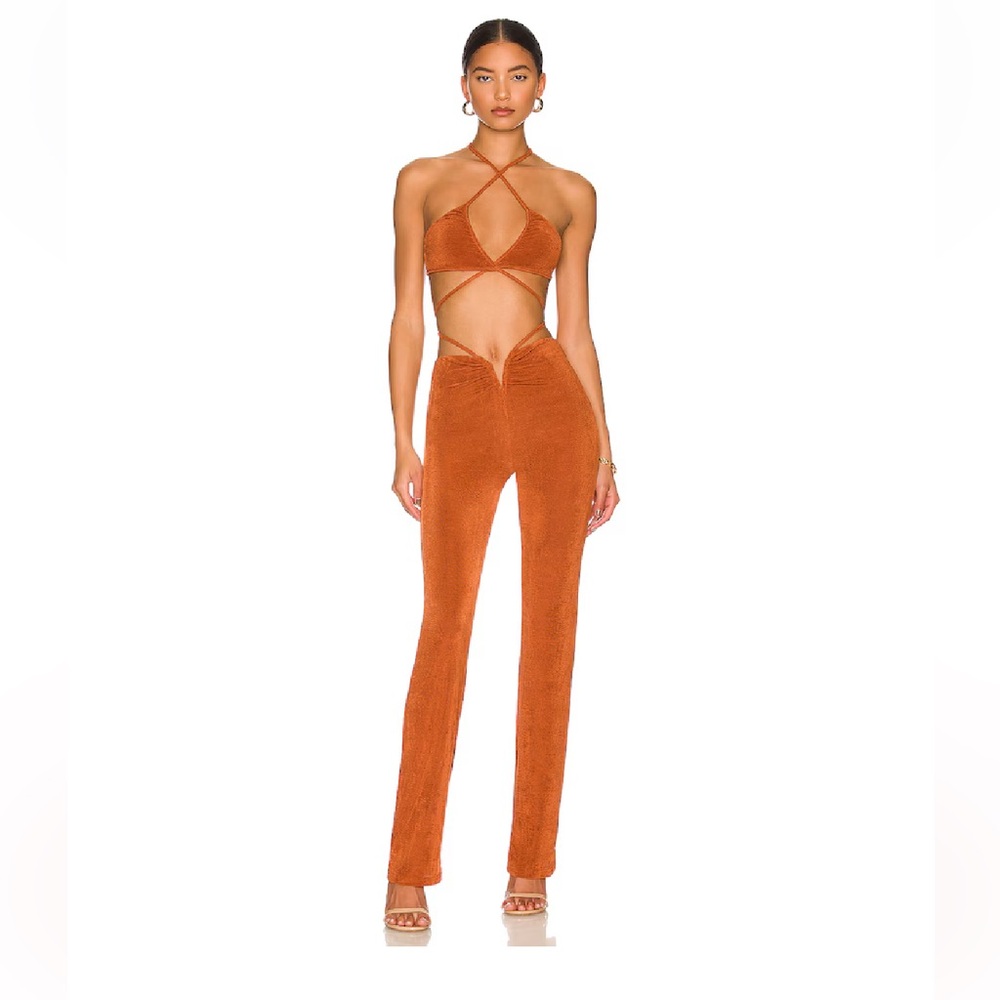 Superdown NWT Irene Strappy Set Rust Cutout High-Waist Pants and Top